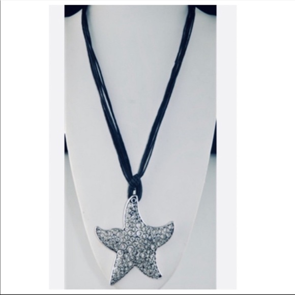 #03 BLACK LEATHER MULTI CHAIN STAR NECKLACE - Picture 3 of 3